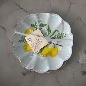 LAURA ASHLEY 8.5” Salad Plates Blue Lemon Floral MELAMINE Set Of 4 Plate NEW